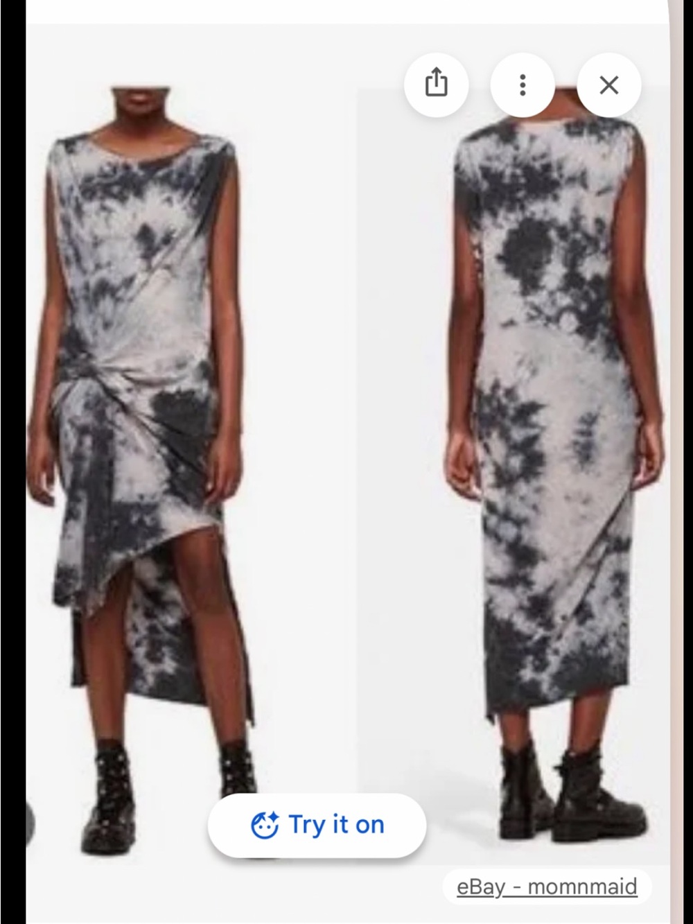 All Saints Dyetie Riviera Cotton Draped Midi Dress in Tie Dye S